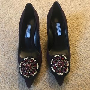 Prada suede crystal embellished pumps